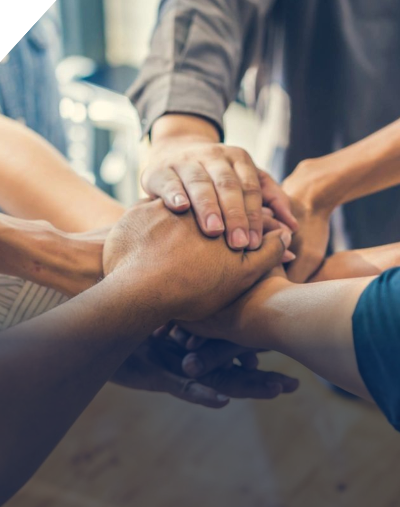 A group of people holding hands in the middle of a circle.